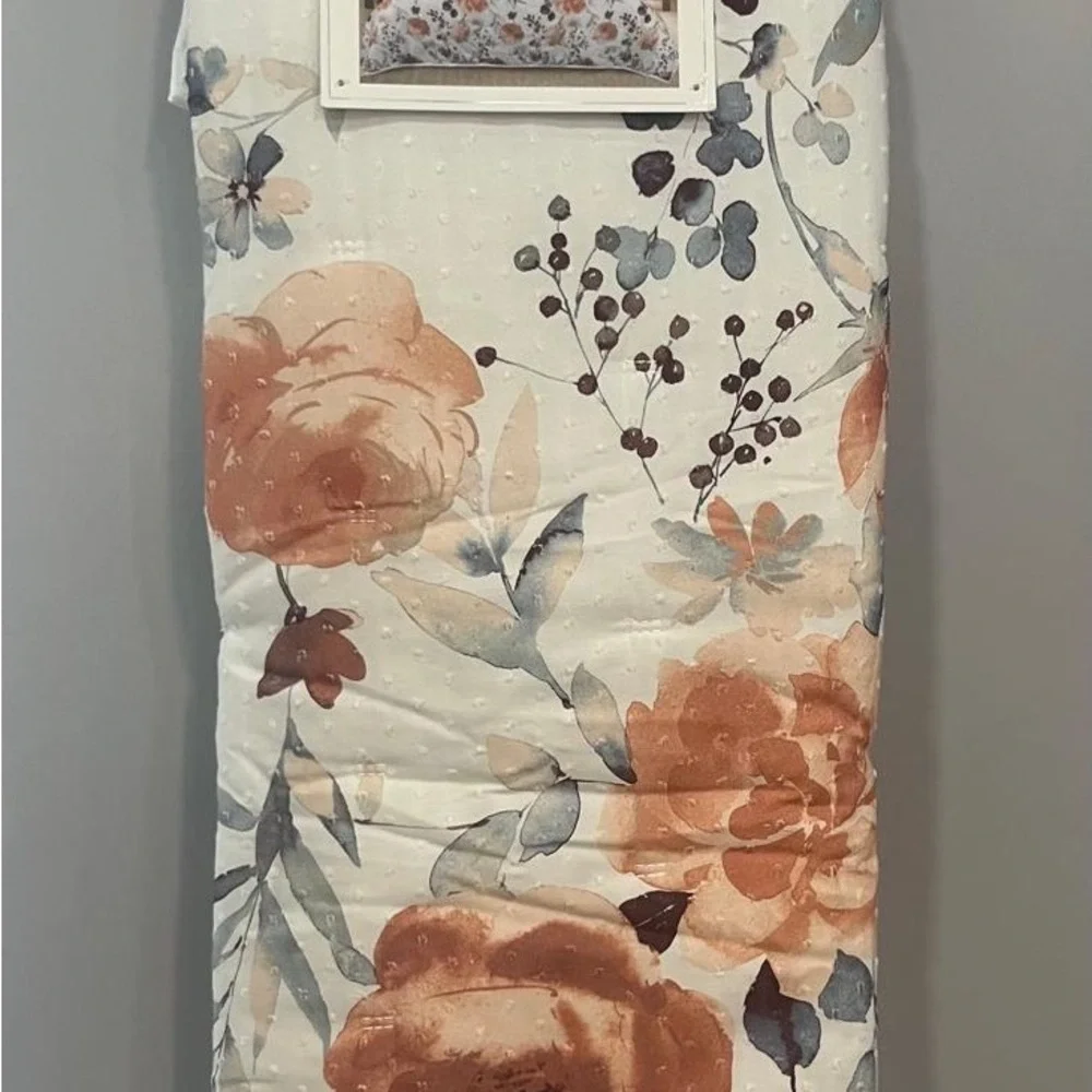 Floral Watercolor Comforter - Rust & Gray Floral Print